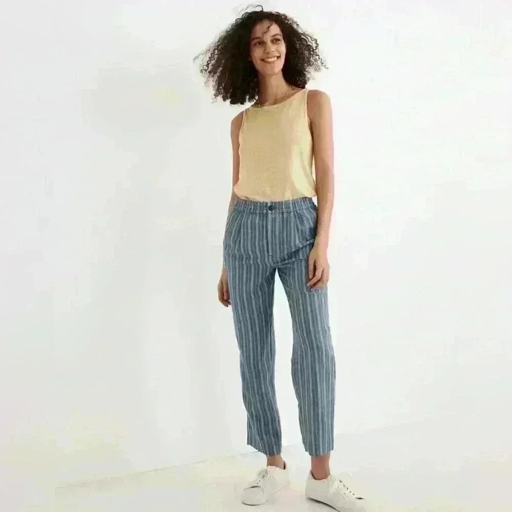 Madewell Linen-Blend Track Trousers in Stripe - Picture 1 of 5